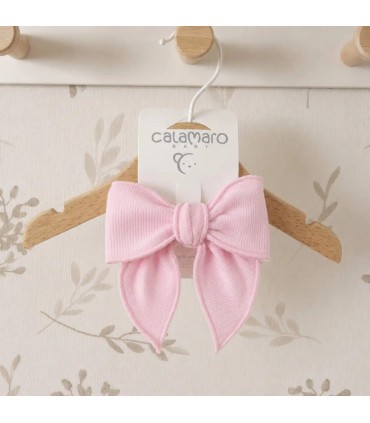 Lazo Pelo bebé rosa con pinza en tejido suave colección Antas Calamaro accesorio elegante infantil