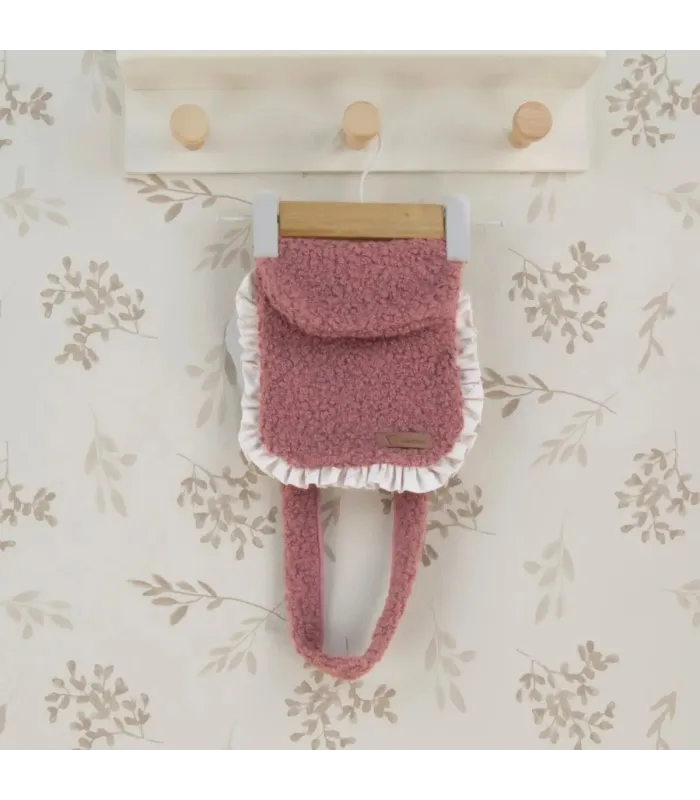 Bolso niña nude borreguito bandolera rosa empolvado volante detalle suave invierno elegante