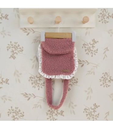 Bolso niña nude borreguito bandolera rosa empolvado volante detalle suave invierno elegante