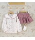 Conjunto Falda niña nude floral blusa algodón estampado flores falda rosa empolvado textura