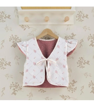 Chaleco niña nude reversible borreguito rosa empolvado algodón floral lazo delantero manga volante parte interior