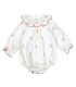 Pelele bebé nude floral Calamaro Grove invierno rosa empolvado mangas algodón estampado cuello volantes en fondo blanco