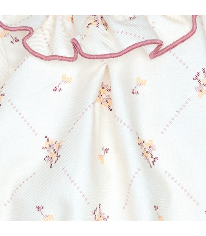 Pelele bebé nude floral Calamaro Grove invierno rosa empolvado mangas algodón estampado cuello volantes detalles