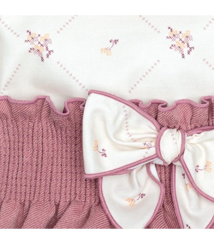 Detalles del Conjunto Pololo bebé nude floral lazo blusa algodón flores pololo rosa empolvado textura