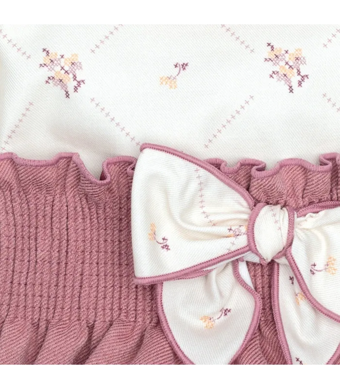 Detalles del Conjunto Pololo bebé nude floral lazo blusa algodón flores pololo rosa empolvado textura