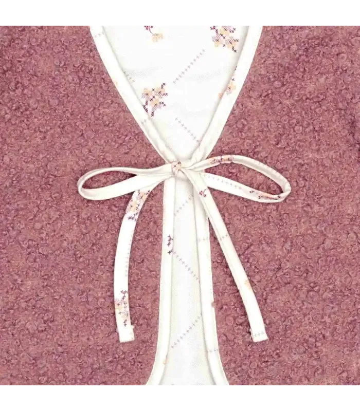 Detalles del chaleco niña nude reversible borreguito rosa empolvado algodón floral lazo delantero manga volante