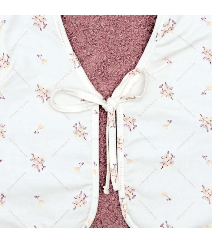 Detalles del chaleco niña nude reversible borreguito rosa empolvado algodón floral lazo delantero manga volante interior
