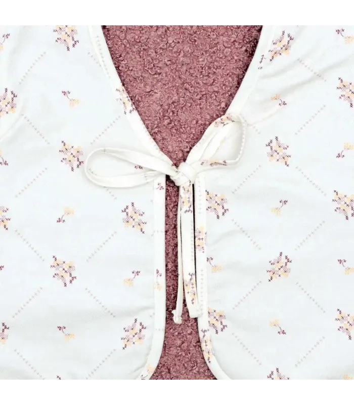 Detalles del chaleco niña nude reversible borreguito rosa empolvado algodón floral lazo delantero manga volante interior