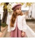 Niña con chaleco niña nude reversible borreguito rosa empolvado algodón floral lazo delantero manga volante parte interior