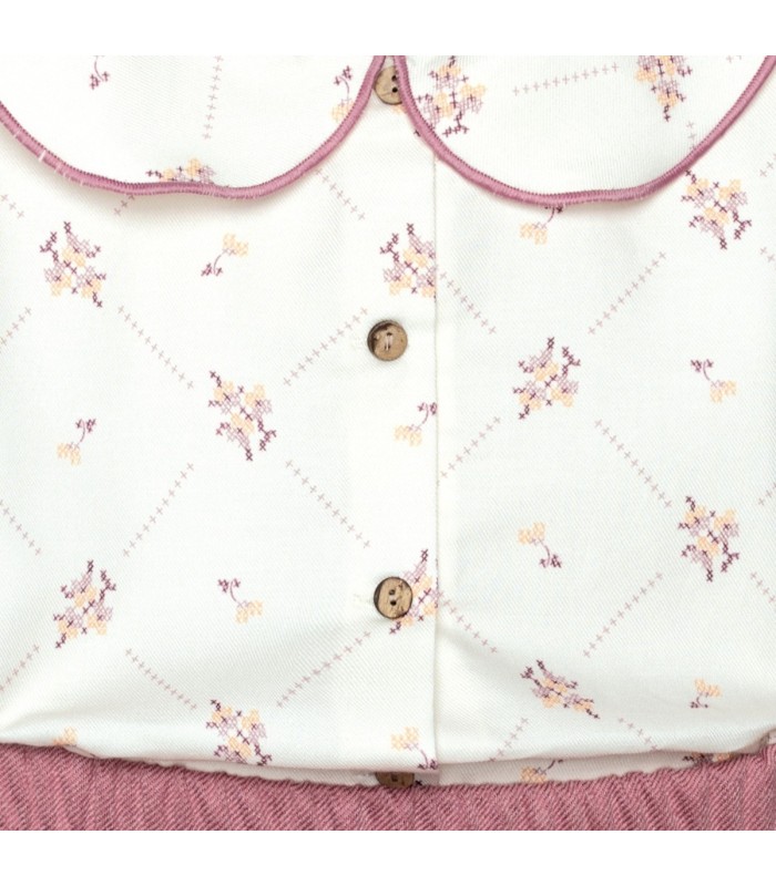 Detalles del conjunto falda niña nude floral blusa algodón estampado flores falda rosa empolvado textura