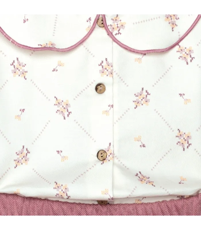 Detalles del conjunto falda niña nude floral blusa algodón estampado flores falda rosa empolvado textura