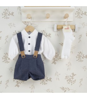 Conjunto Pololo bebé azul tirantes algodón camisa blanca botones detalle elegante