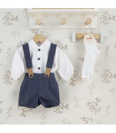 Conjunto Pololo bebé azul tirantes algodón camisa blanca botones detalle elegante