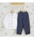 Conjunto Pantalón niño azul camisa blanca algodón botones detalle elegante