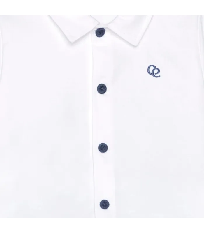 Detalles del conjunto pantalón niño azul camisa blanca algodón botones detalle elegante