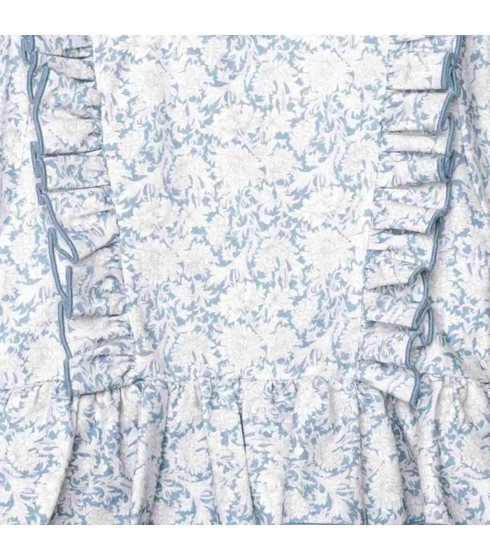 Estampado del conjunto niña azul toile blusa volantes falda pantalón textura detalle elegante