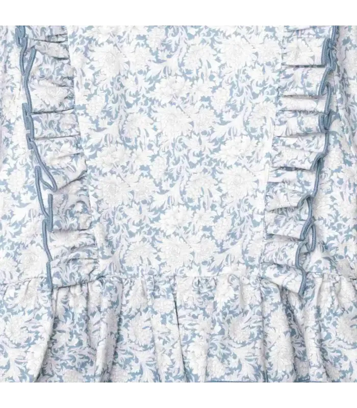Estampado del conjunto niña azul toile blusa volantes falda pantalón textura detalle elegante