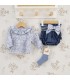 Conjunto Pololo bebé azul invierno algodón blusa estampada volante lazo decorativo