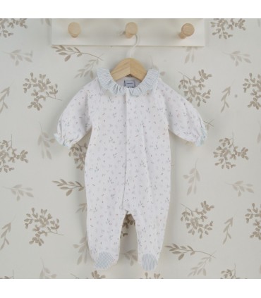 Pelele entero niña marfil de algodón con estampado floral y cuello bebé