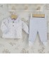 Conjunto polaina niño Nido de algodón celeste con cuello de cuadros y botones