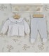 Conjunto polaina niña marfil de algodón con estampado floral, cuello fruncido y polaina