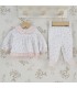 Conjunto polaina volante niña Nido de algodón rosa con cuello y bajo de volante