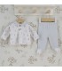 Conjunto polaina niño marfil de algodón con estampado floral, cuello bebé y pie