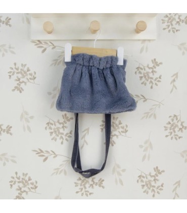Bolso niña azul invierno tejido aterciopelado asa larga detalle textura elegante