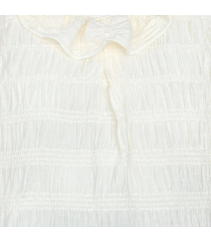 Textura del conjunto Pololo bebé cuadros verde invierno blusa cruda textura labrada cuello volante algodón detalle elegante