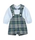 Conjunto Peto bebé cuadros verde invierno camisa algodón tirantes botones detalle clásico elegante en fondo blanco