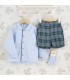 Conjunto Pantalón niño cuadros verde invierno camisa azul algodón botones look clásico elegante
