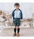 Niño vestido con el conjunto pantalón niño cuadros verde invierno camisa azul algodón botones look clásico elegante