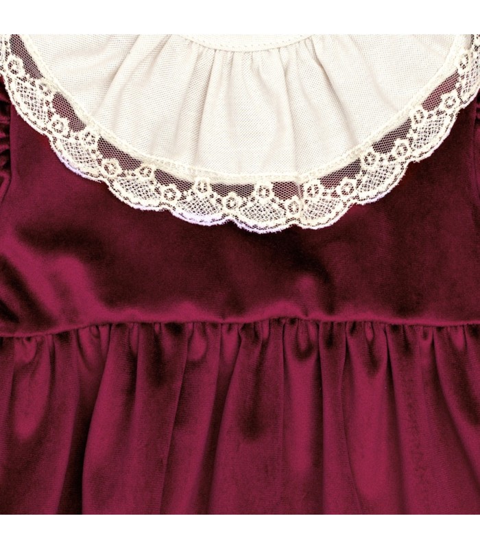 Detalles del vestido niña granate con cuello blanco de puntilla manga larga tejido suave elegante invierno