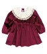 Vestido niña granate con cuello blanco de puntilla manga larga tejido suave elegante invierno con fondo blanco