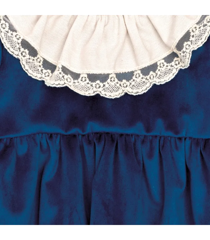 Detalles del vestido niña azul marino con cuello blanco de puntilla manga larga tejido suave elegante invierno