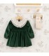 Vestido niña verde bosque con cuello blanco de puntilla manga larga tejido suave elegante invierno