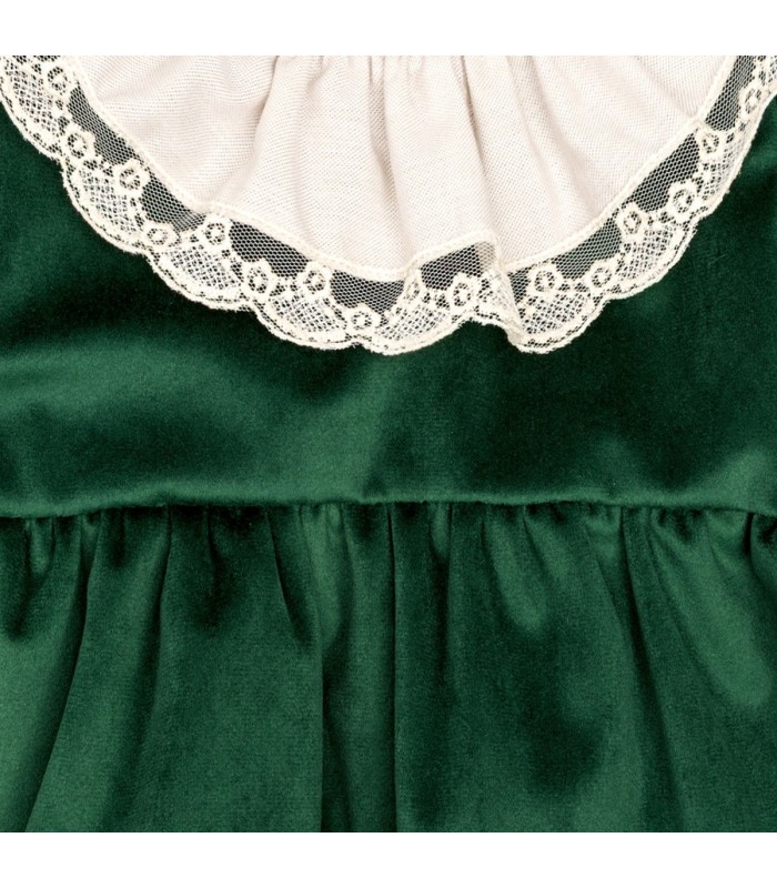 Detalles del vestido niña verde bosque con cuello blanco de puntilla manga larga tejido suave elegante invierno