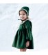 Niña con el vestido niña verde bosque con cuello blanco de puntilla manga larga tejido suave elegante invierno