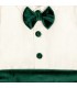 Foto detalle del conjunto pololo bebé verde elegante con camisa blanca pajarita y pantalón corto tejido suave invierno