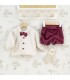 Conjunto Pololo bebé granate elegante con camisa blanca pajarita y pantalón corto tejido suave invierno