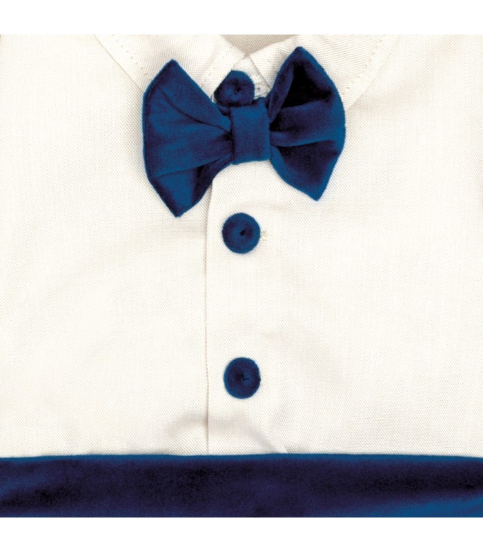 Detalles del conjunto pololo bebé azul marino elegante con camisa blanca pajarita y pantalón corto tejido suave invierno