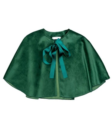 Capa niña verde bosque con lazo frontal tejido suave elegante abrigo ligero invierno en fondo blanco