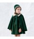 Niña con la capa niña verde bosque con lazo frontal tejido suave elegante abrigo ligero invierno