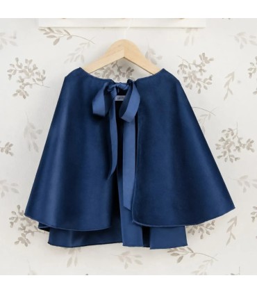 Capa niña azul marino con lazo frontal tejido suave elegante abrigo ligero invierno