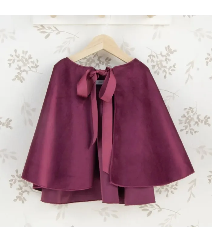 Capa niña granate con lazo frontal tejido suave elegante abrigo ligero invierno