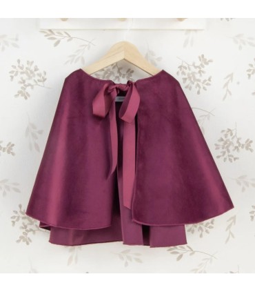 Capa niña granate con lazo frontal tejido suave elegante abrigo ligero invierno