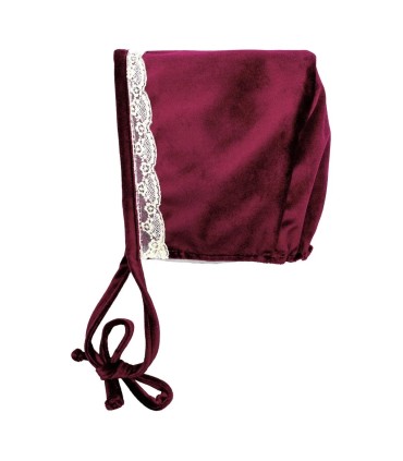 Capota bebé granate con puntilla lateral tejido suave elegante invierno ajuste cómodo en fondo blanco