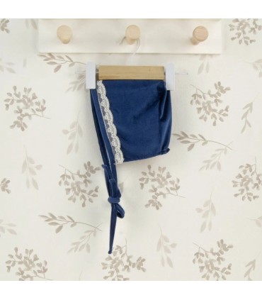 Capota bebé azul marino con puntilla lateral tejido suave elegante invierno ajuste cómodo