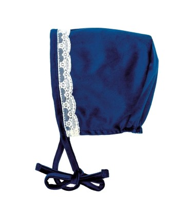Capota bebé azul marino con puntilla lateral tejido suave elegante invierno ajuste cómodo en fondo blanco