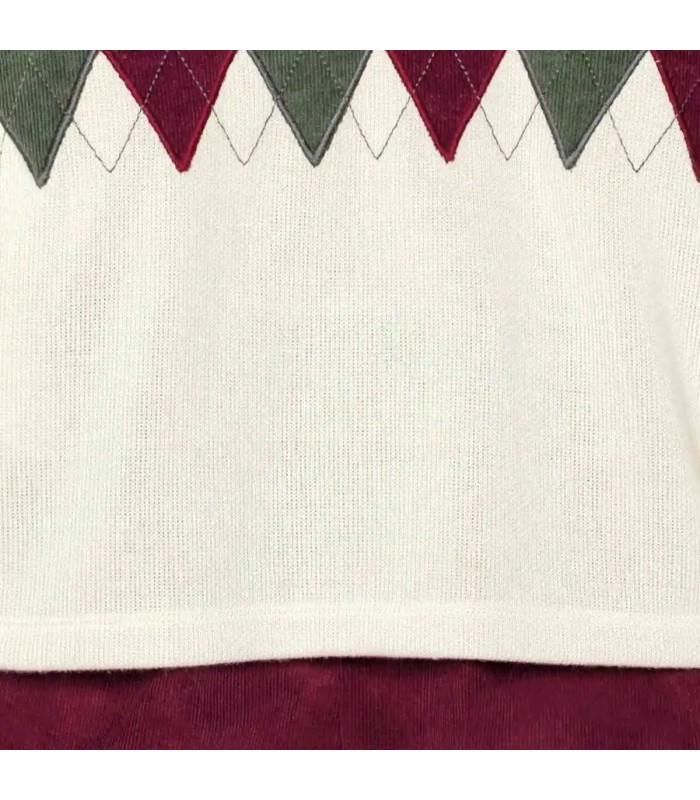 Detalles del conjunto niño granate pantalón algodón jersey rombos cuello alto detalle